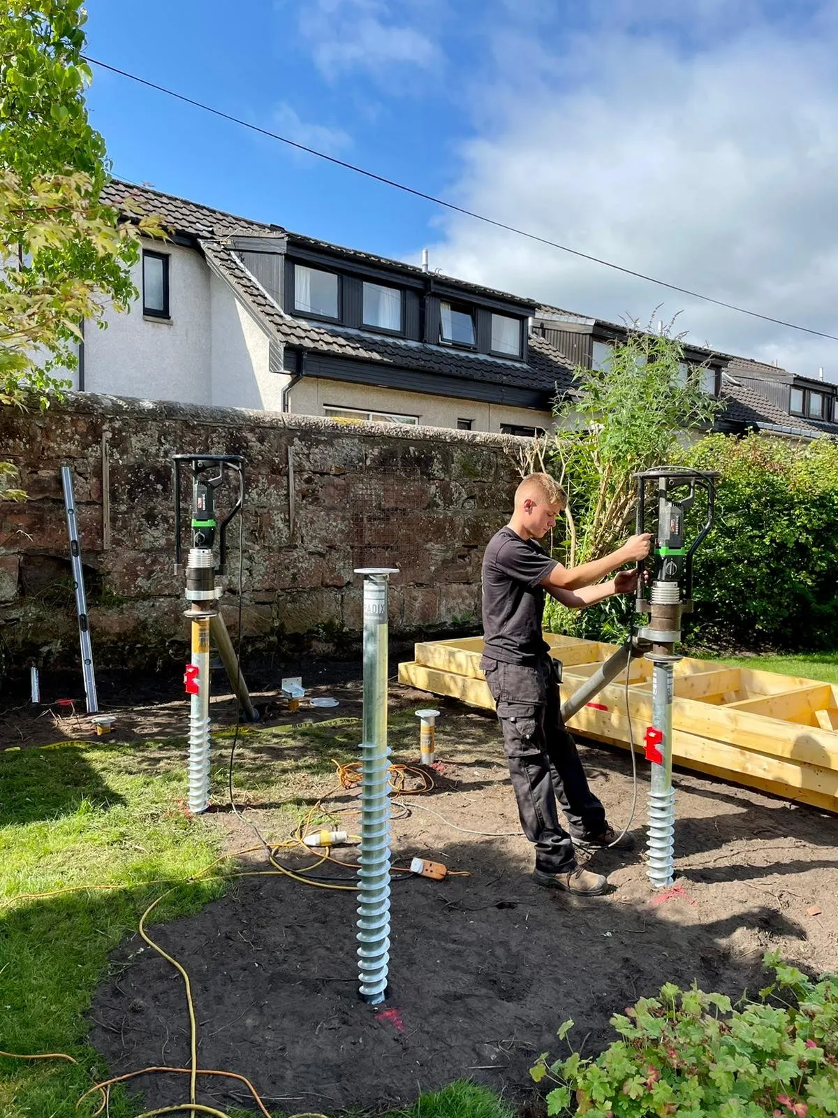 Ground screw installation on a regional project site in the Midlands