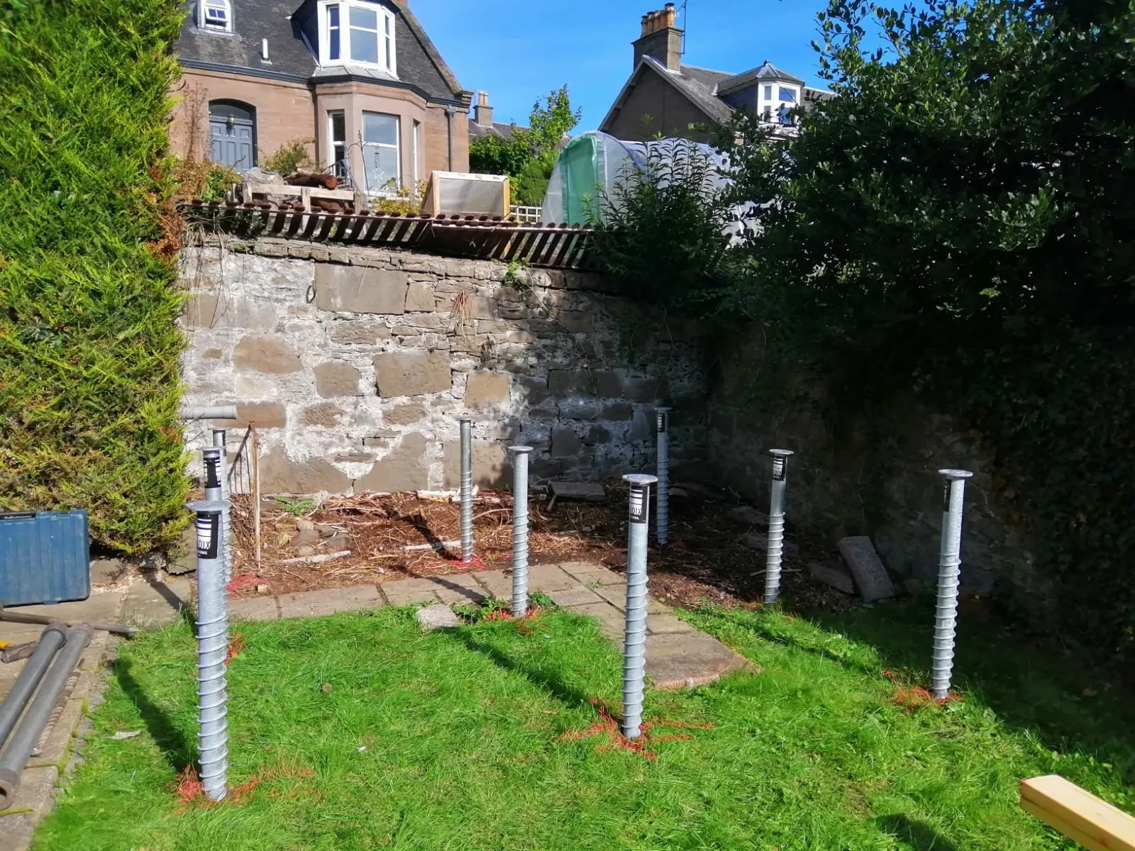 Raised timber deck built on ground screws